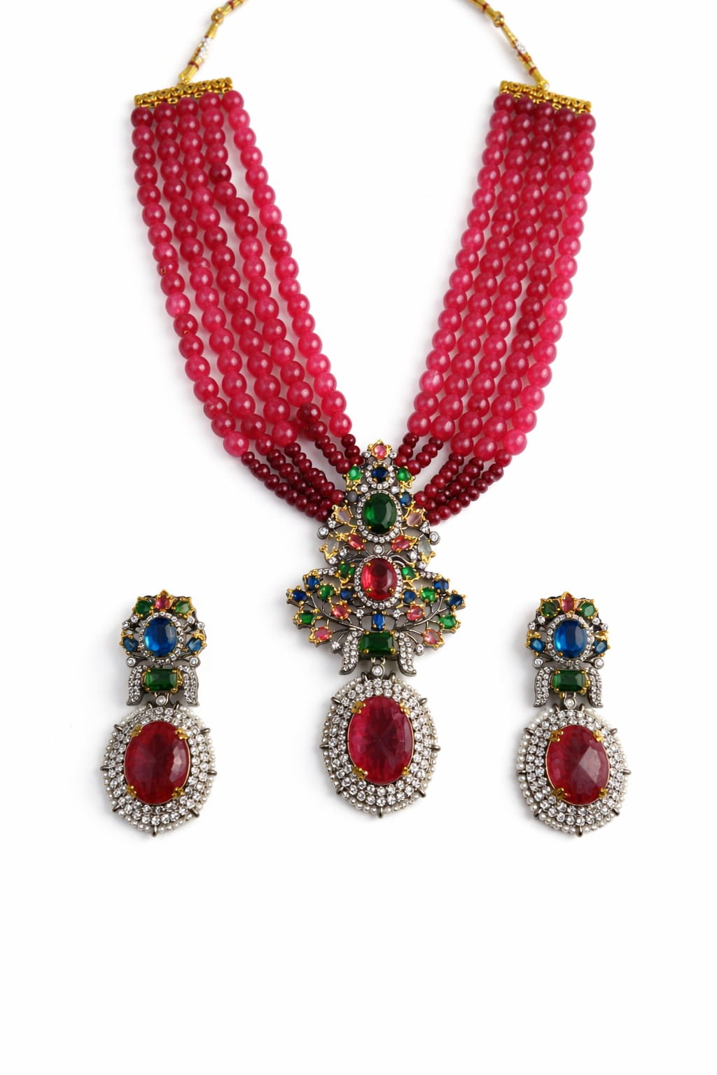 Emerald Green Layered Bead Necklace Set
