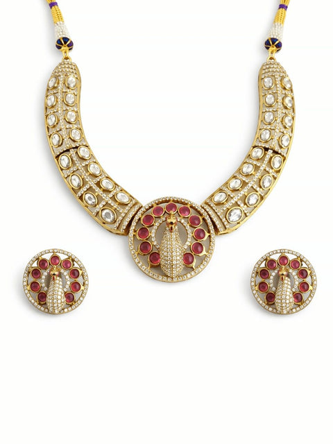 Royal Peacock Kundan Necklace Set with Ruby Stones