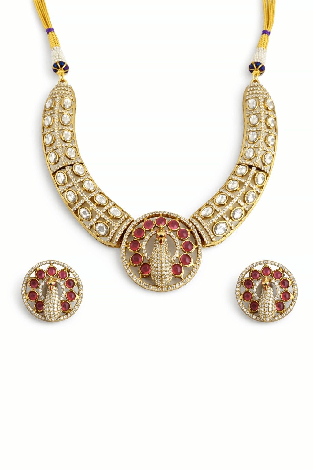 Royal Peacock Kundan Necklace Set with Ruby Stones