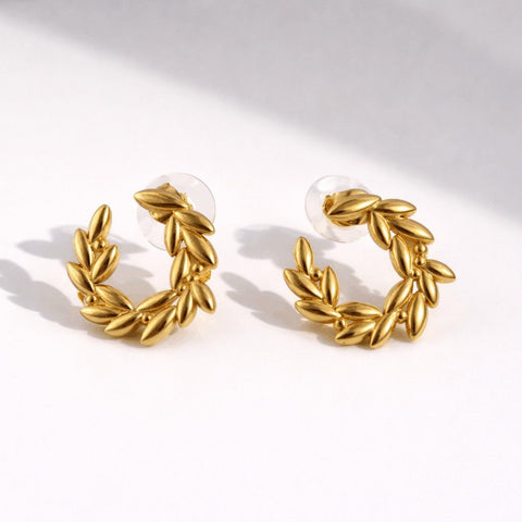 Gold Leaf Hoop Earrings – Elegant Minimal Statement Jewelry