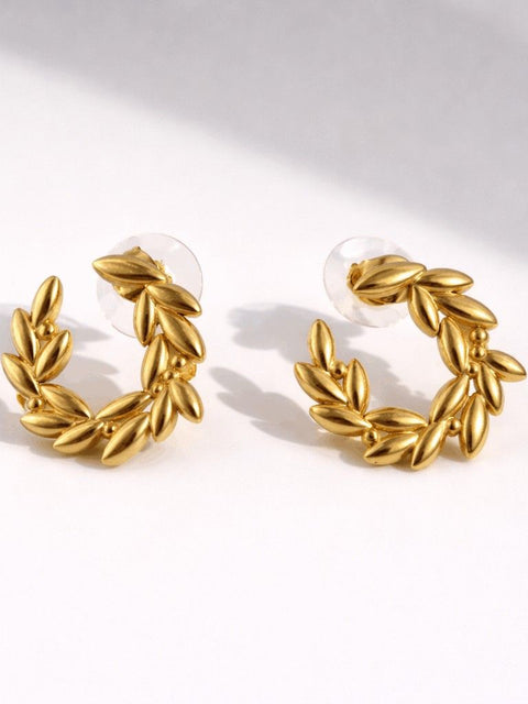 Gold Leaf Hoop Earrings – Elegant Minimal Statement Jewelry