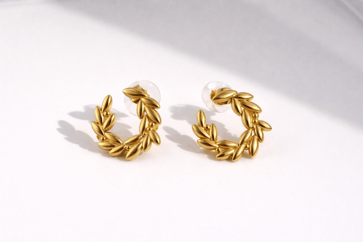 Gold Leaf Hoop Earrings – Elegant Minimal Statement Jewelry