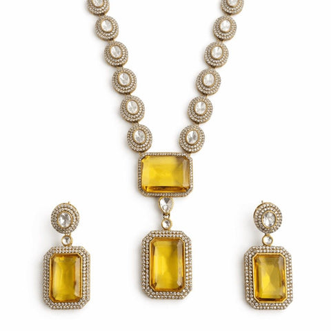 Golden Citrine Statement Necklace Set with Earrings – Luxury Wedding Jewelry