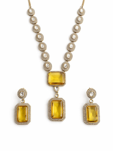 Golden Citrine Statement Necklace Set with Earrings – Luxury Wedding Jewelry