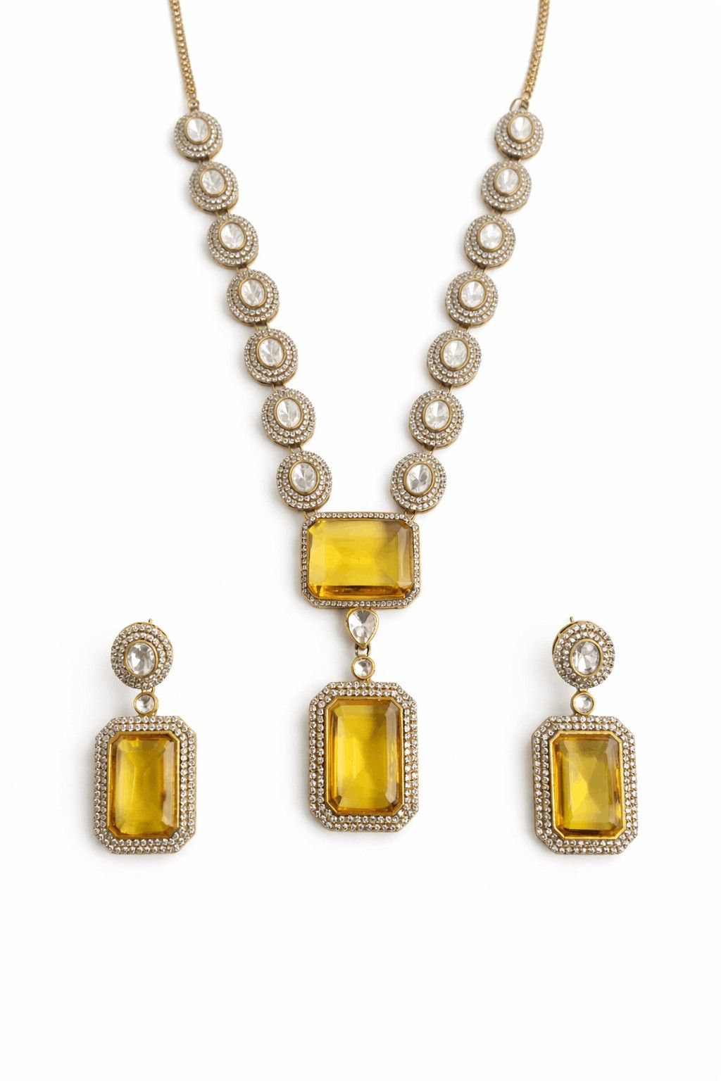 Golden Citrine Statement Necklace Set with Earrings – Luxury Wedding Jewelry