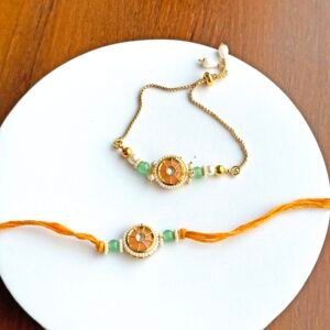 Peach with Green Bhaiya Bhabhi Rakhi