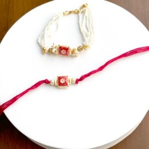 Small Pink stone Rakhi set