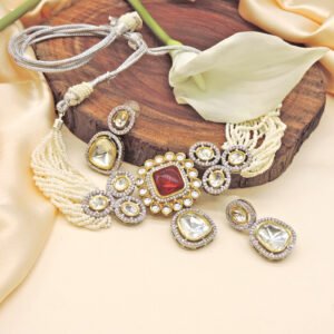 Red centre stone with Polki Choker set