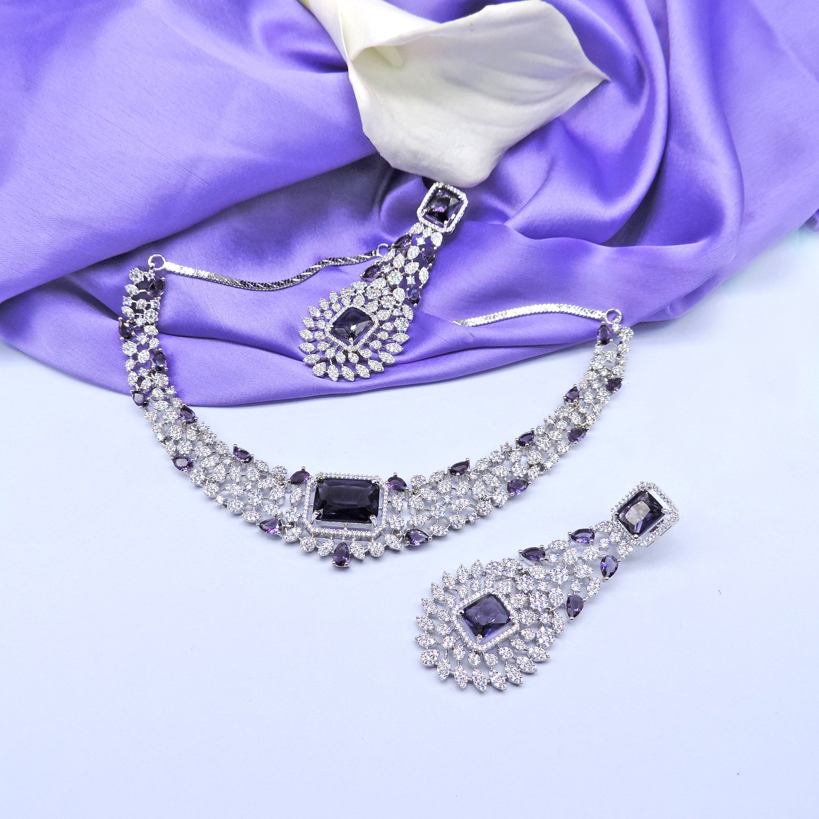 Premium CZ with Purple Doublet Necklace set