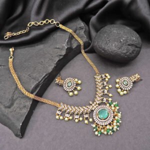 Gold Plated Necklace set with Sage Green