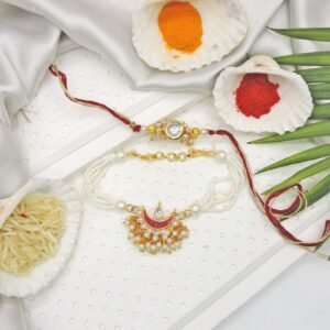 Royal Bhaiya Bhabhi Rakhi Set with Pearl and Kundan Work