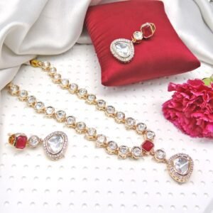 Rose gold polished kundan necklace set