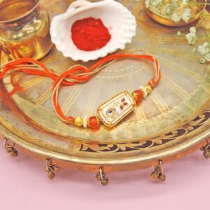Traditional Kundan Meenakari Rakhi – Orange Thread Raksha Bandhan  for Brother