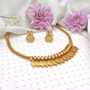 Traditional gold-finish coin necklace with earrings