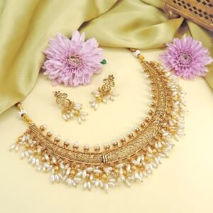 Antique Gold Pearl Dangler Necklace Set