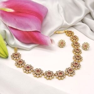 Floral Ruby Kundan Necklace Set