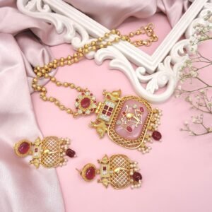 Pink Stone Pendant Necklace Set