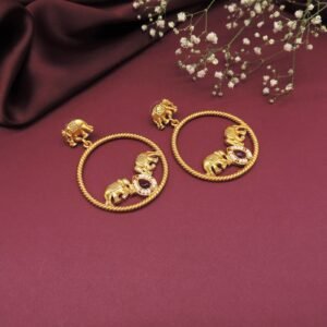 Antique Elephant Hoop Earrings with Gemstone Center