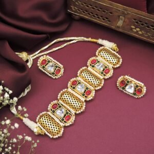 Multicolor Kundan Choker Necklace Set with Pearls