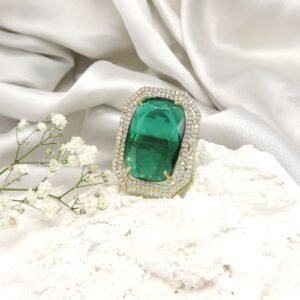 Emerald-Cut Green Statement AD Cocktail Ring