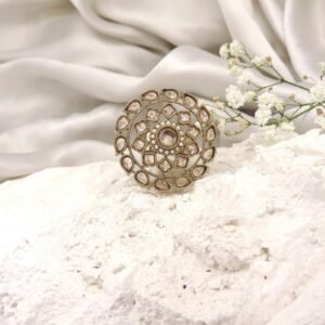 Antique Finish Openwork Kundan AD Cocktail Ring