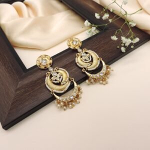 Gold-Plated Kundan & Pearl Dangler Earrings