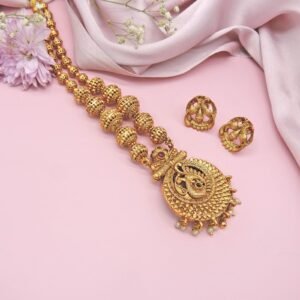Antique Gold-Plated Reversible Necklace with Dual Earring Sets