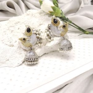 Silver lookalike Peacock Motif Jhumka Earrings