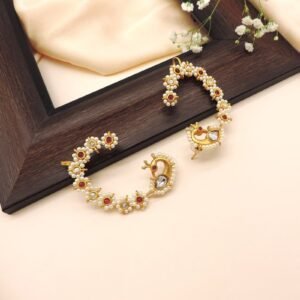 Gold-Plated Pearl & Ruby Floral Ear Cuffs | Traditional Indian Jewelry