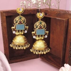 Traditional Gold Plated Jhumkas with Deer Motif