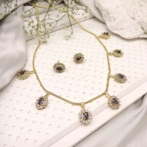 AD Necklace Set with Purple Stones & Earrings