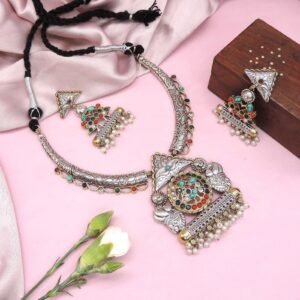 Antique Oxidized Navratan Necklace Set