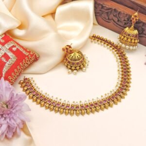 Antique Ruby Jhumka Necklace Set