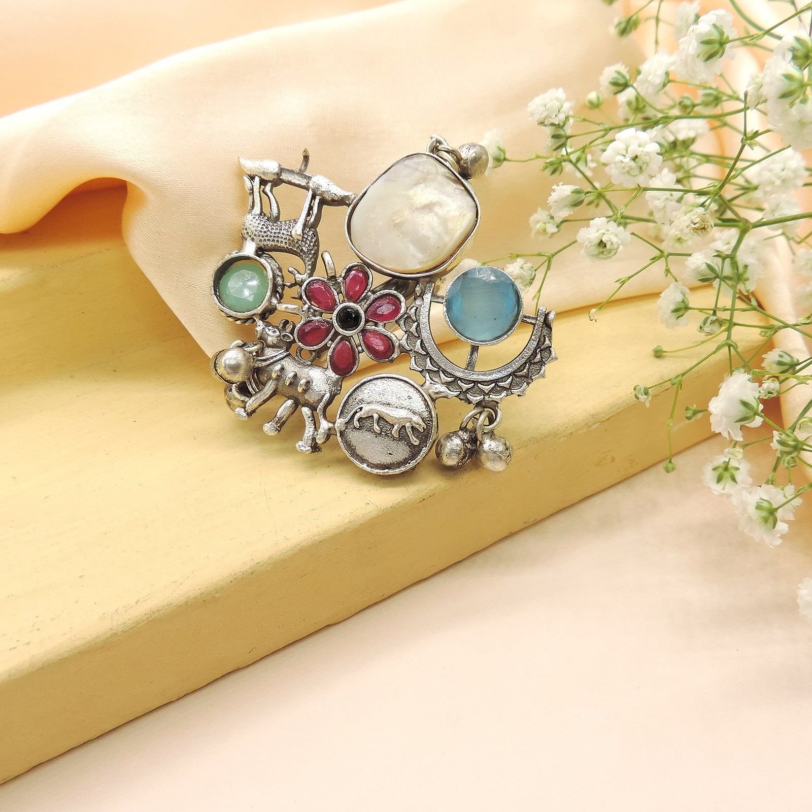Oxidised Ring with Stones