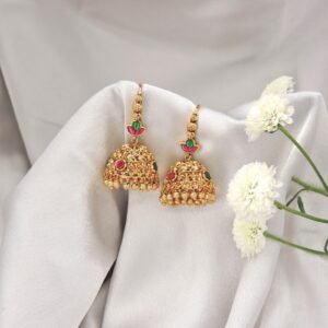 Traditional Gold Jhumka with Red & Green Enamel