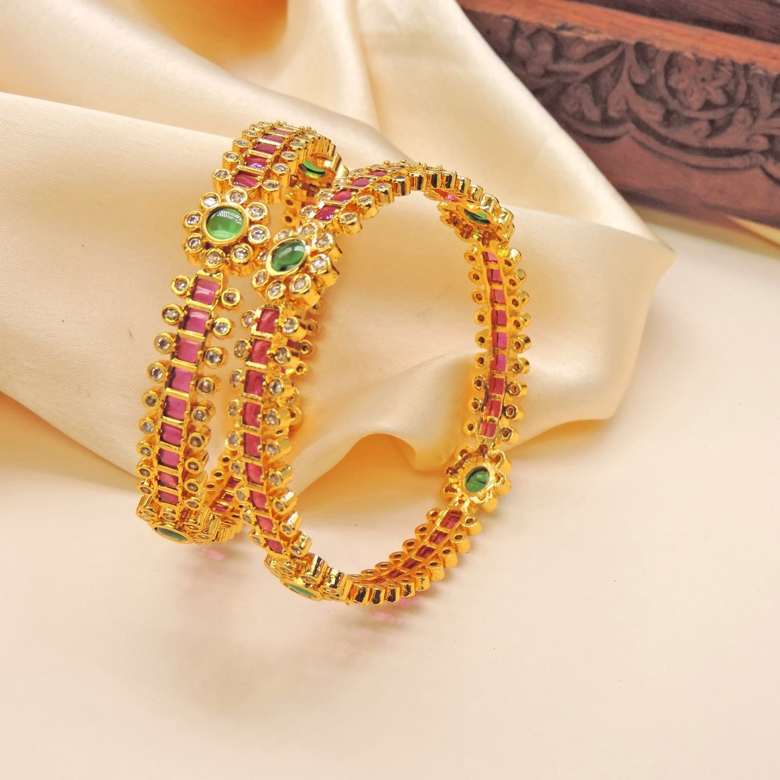 Ruby & Emerald Bangles with CZ Accents