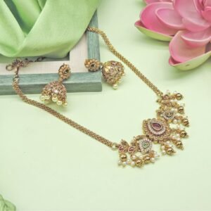 Antique Jhumka Necklace Set with Pearls