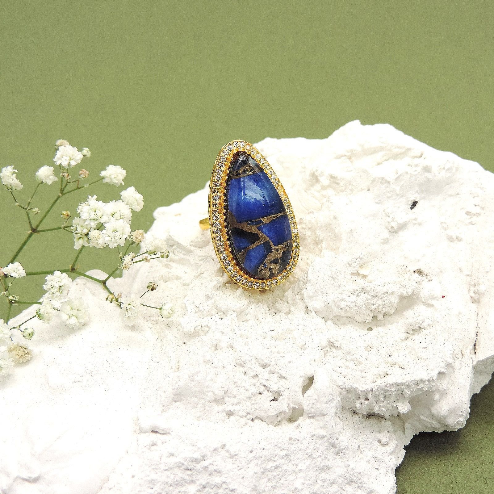 Teardrop Blue Stone AD Cocktail Ring