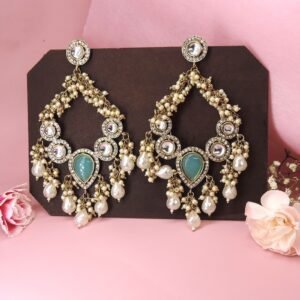 Emerald Green Kundan & Pearl Chandbali Earrings – Luxe Statement Jewelry