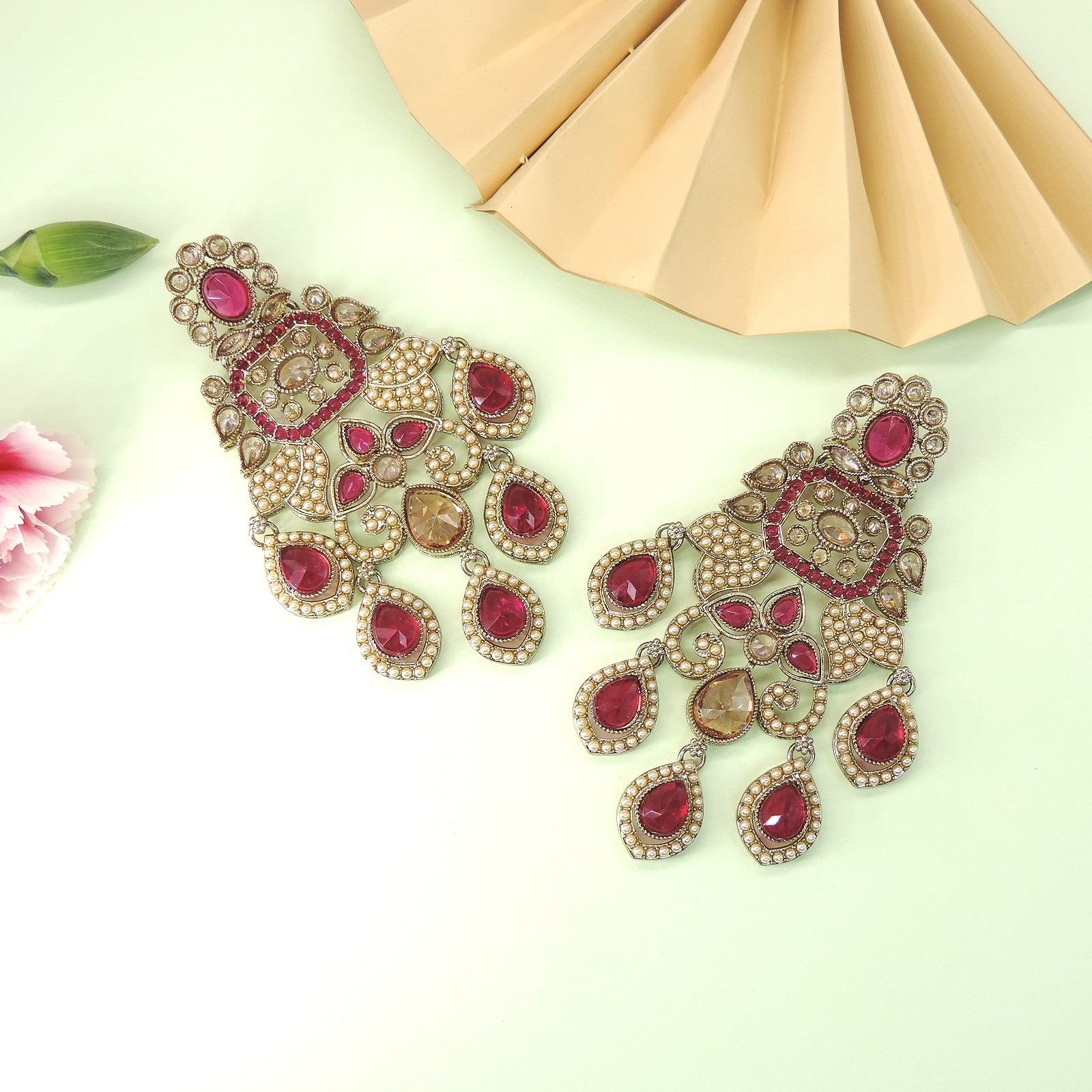 Ruby Red Kundan Chandelier Earrings – Royal Bridal Collection